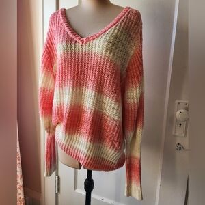 VENUS Balloon Sleeve Ombre Pink and Cream Stripe Sweater